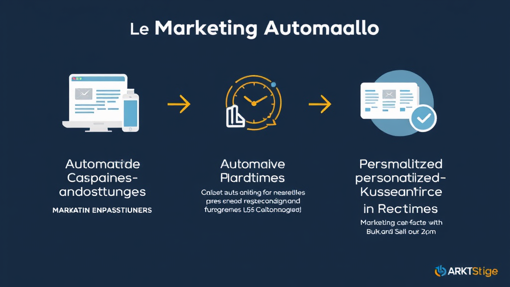 Grafik, die den Prozess der Marketing Automation zeigt: Automatisierte Kampagnenanpassungen, Datenanalyse und personalisierte Kundenansprache in Echtzeit.
