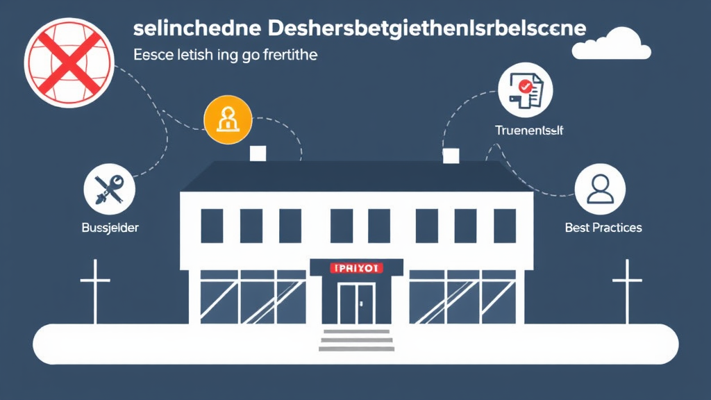 Grafik eines Unternehmens, das gegen Datenschutzbestimmungen verstößt, mit Symbolen für Bußgelder, Vertrauensverlust und datenschutzrelevanten Best Practices.