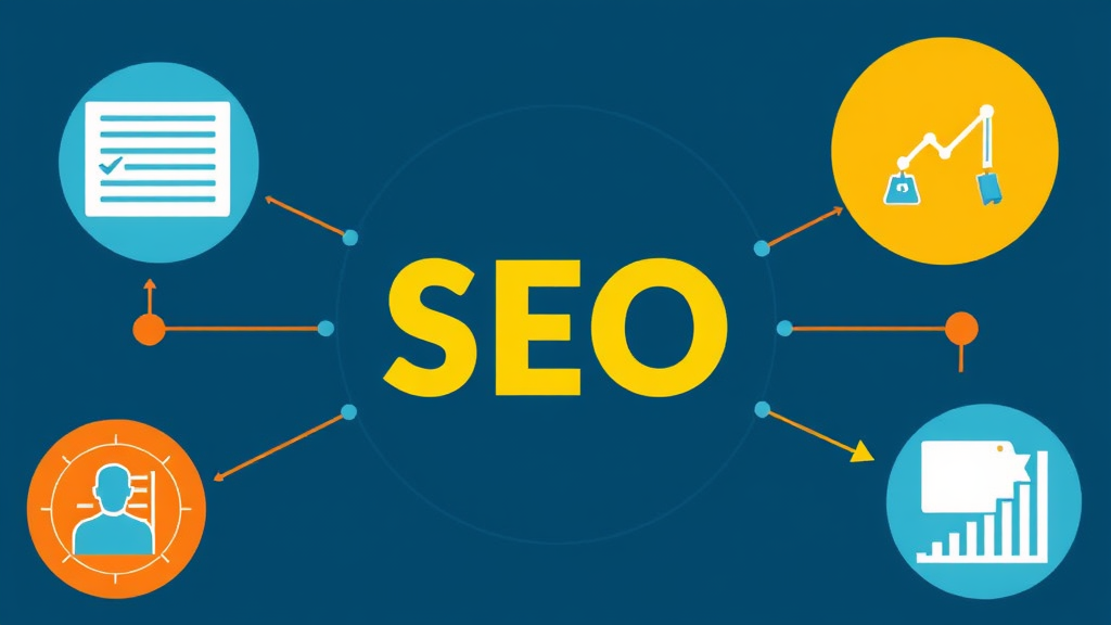 Illustration eines SEO-Tools, das mit KI betrieben wird, zur Automatisierung von Keyword-Recherche und Content-Optimierung, um bessere Suchergebnisse zu erzielen.