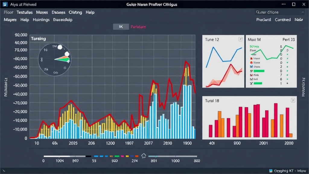 Visualisierung eines KI-gestützten Datenanalysetools, das große Datenmengen analysiert und automatisierte, grafisch aufbereitete Berichte erstellt.