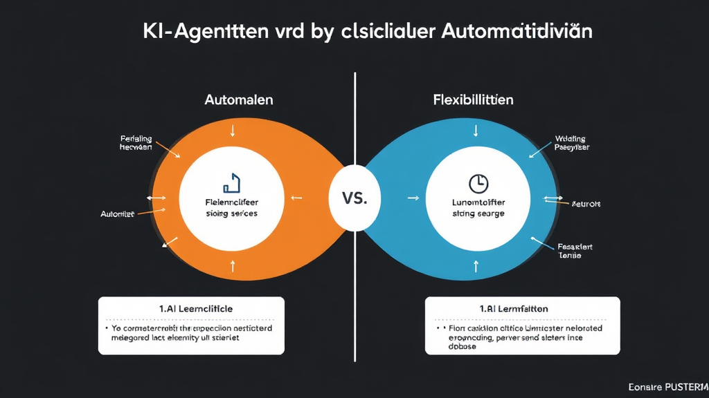 Diagramm, das die Unterschiede zwischen KI-Agenten und klassischer Automatisierung veranschaulicht, mit Merkmalen wie Autonomie, Flexibilität und Lernfähigkeit.