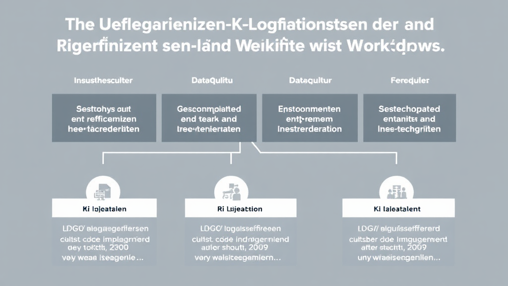 Grafik, die die Herausforderungen und Lösungsansätze bei der Implementierung von KI-gestützten Workflows in Unternehmen darstellt, einschließlich Unternehmenskultur, Datenqualität und technische Integration.