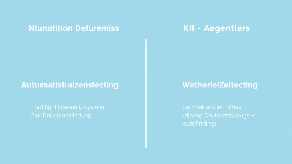 Vergleich von traditionellen Automatisierungssystemen und KI-Agenten, die flexibel und lernfähig bei der Entscheidungsfindung sind, dargestellt in einem Diagramm.